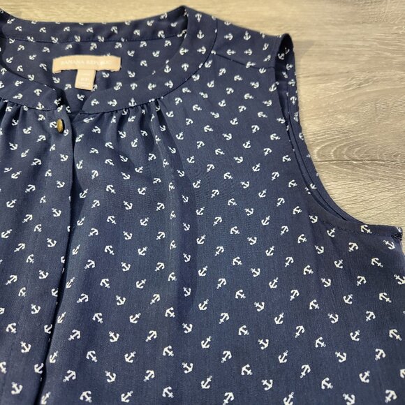 Banana Republic Navy Anchor Button Front Sleeveless Top Women's Petite Size 8 - Picture 8 of 16